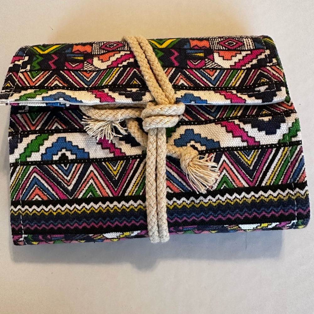 BTSKY Canvas Pencil Roll Wrap with geometric pattern